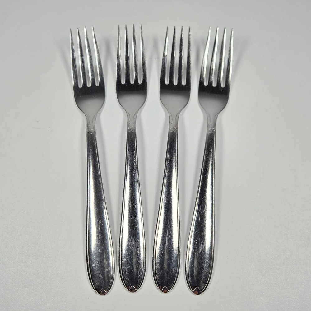 Vintage Utica Stainless USA‎ Dinner Forks 7" PRETTY pattern Lot of 4 flatware